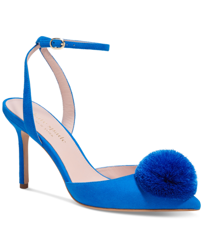 Shop Kate Spade Women's Amour Pom-pom Dress Heels In Stained Glass Blue