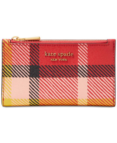 Shop Kate Spade Morgan Museum Plaid Small Slim Bifold Wallet In Red Multi