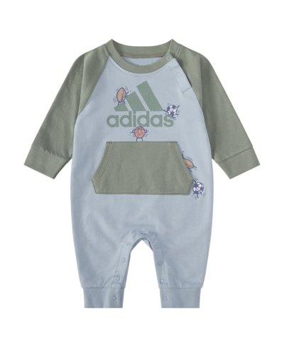 Shop Adidas Originals Baby Boys Long Sleeve Sport Color Block Coverall In Wonder Blue