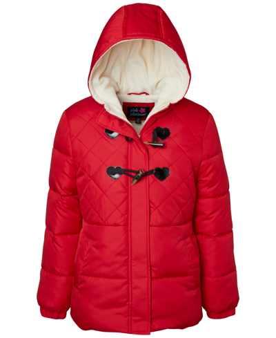 Shop Wippette Pink Platinum Big Girls Hooded Toggle-detail Quilted Puffer Jacket In Red