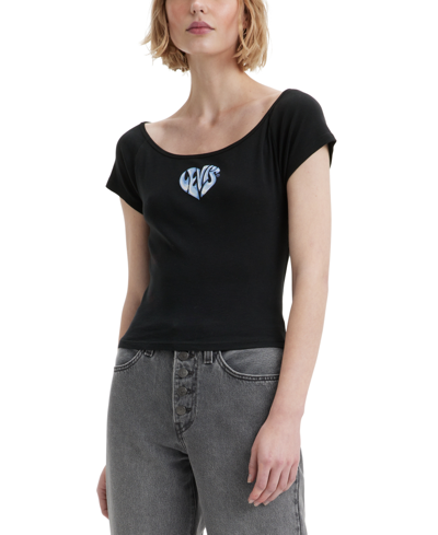 Shop Levi's Women's Graphic Babe Cotton Short-sleeve T-shirt In Heart Spakle Logo Caviar