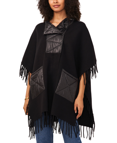 Shop Vince Camuto Women's Fringed Puffer-trim Hoodie Cape In Rich Black