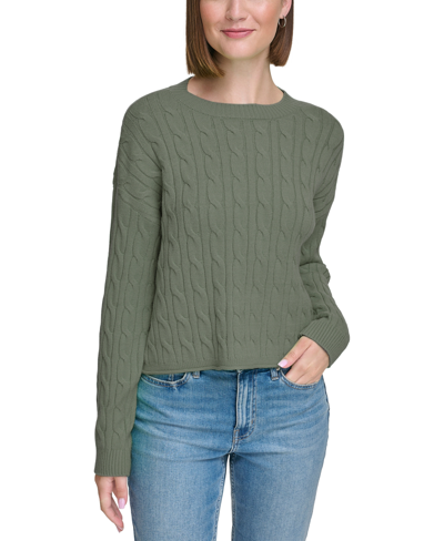 Shop Calvin Klein Jeans Est.1978 Petite Lightweight Cable Cropped Sweater In Thyme