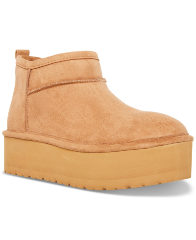 Shop Madden Girl Embracce Cozy Mini Platform Booties In Tan