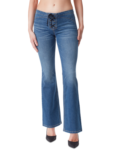 Shop Jessica Simpson Women's Kiss Me Lace-up Flare-leg Denim Jeans In Lola Navy
