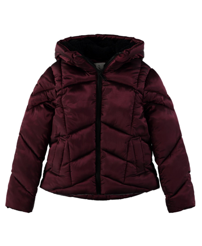 Shop S Rothschild & Co Toddler And Little Girls Crystal Satin Puffer Jacket In Burgundy