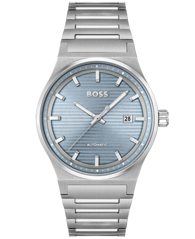 Shop Hugo Boss Men Candor Auto Automatic Silver-tone Stainless Steel Watch 41mm