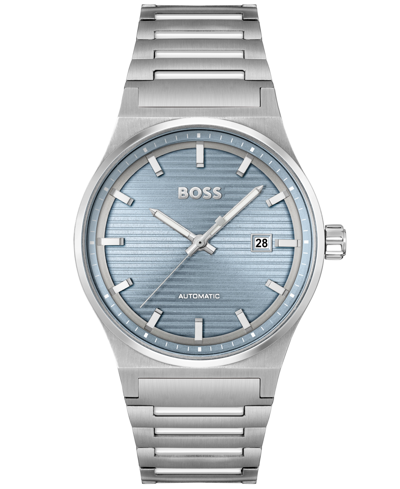 Hugo Boss Men Candor Auto Automatic Silver-tone Stainless Steel Watch 41mm In Silver-tone