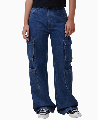 Shop Cotton On Women's Cargo Wide Leg Jeans In Nordic Blue