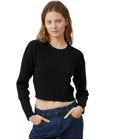 Shop Cotton On Women's Everfine Cable Crew Neck Pullover Top In Black