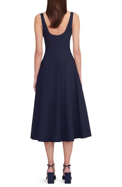 Shop Staud Wells Stretch Cotton Poplin Midi Fit & Flare Dress In Navy