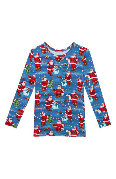 Shop Posh Peanut Kids' Santa Claus Holiday Fitted Two-piece Pajamas In Blue