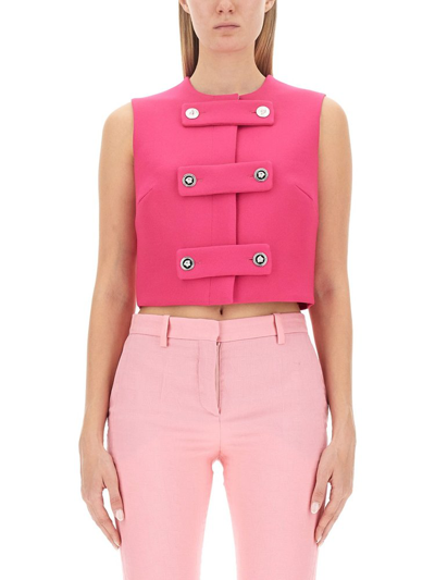 Shop Versace Medusa Twill Sleeveless Cropped Top In Pink