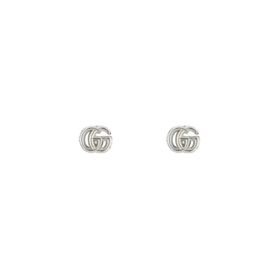 Shop Gucci Sterling Silver Gg Marmont Logo Earrings - Ybd770758001 In Silver-tone