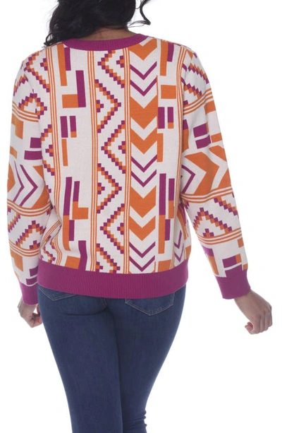 Shop Rain And Rose Geometric Crew Knit Sweater In Fuchsia Multi