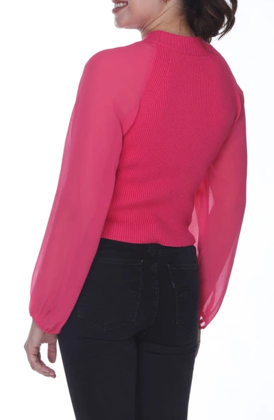 Shop Rain And Rose Mixed Media Raglan Sleeve Sweater In Fuchsia