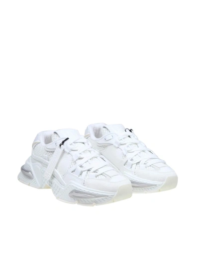 Shop Dolce & Gabbana Mesh Sneakers With Calfskin, Suede And Rubber Details In White