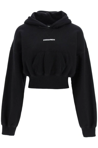Dsquared2 Cropped Hoodie With Baseball Cap In Black