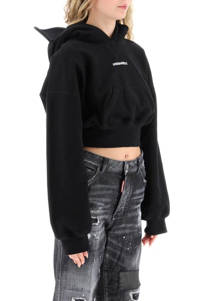 Shop Dsquared2 Cropped Hoodie With Baseball Cap In Black