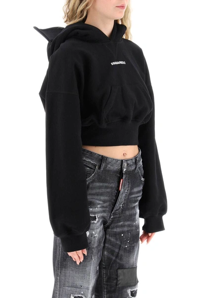 Dsquared2 Cropped Hoodie With Baseball Cap In Black