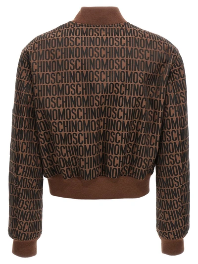 Shop Moschino 'logo' Bomber Jacket In Brown