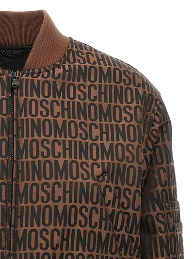 Shop Moschino 'logo' Bomber Jacket In Brown