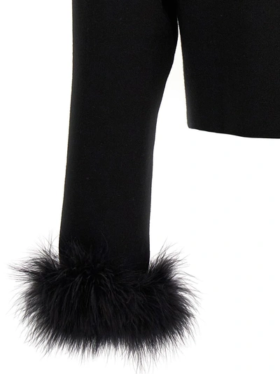 Shop Sleeper Cropped Feather Cardigan In Black