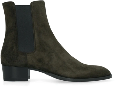 Shop Saint Laurent Wyatt Suede Chelsea Boots In Green