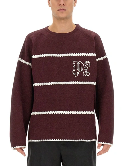 Shop Palm Angels Monogram Striped Sweater In Red