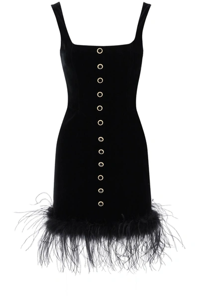 Shop Alessandra Rich Velvet Mini Dress With Ostrich Feathers