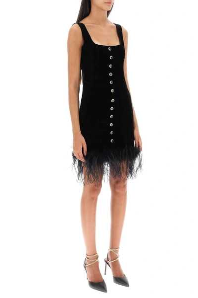 Shop Alessandra Rich Velvet Mini Dress With Ostrich Feathers