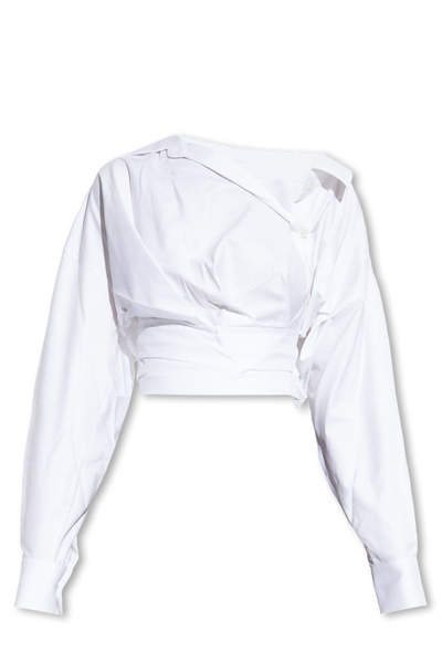 Shop Alexander Wang Cropped Wrapped Front Shirt In White