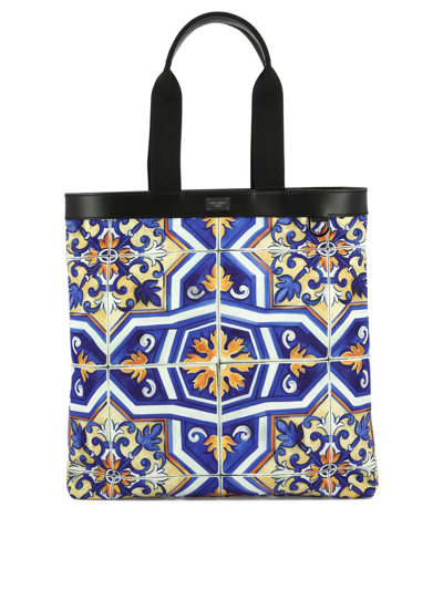 Shop Dolce & Gabbana Maiolica Printed Tote Bag In Multi