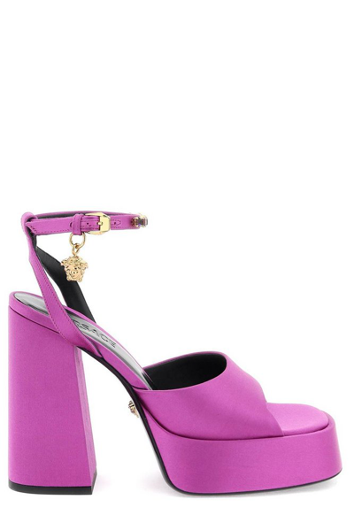Shop Versace Medusa Aevitas Square Toe Sandals In Pink