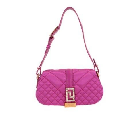 Shop Versace Greca Goddess Satin Mini Bag In Pink