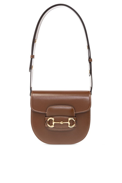 Shop Gucci 1955 Horsebit Mini Rounded Shoulder Bag In Brown