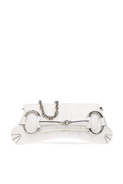 Shop Gucci Horsebit Chain Medium Shoulder Bag In White
