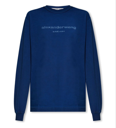 Shop Alexander Wang Logo Embroidered Crewneck Sweatshirt In Blue