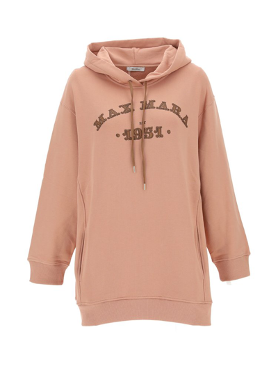 Shop Max Mara Logo Embroidered Drawstring Hoodie In Pink