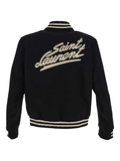 Shop Saint Laurent Logo Teddy Jacket In Black