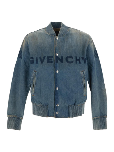 Shop Givenchy Destroyed Varsity Jacket In Blue
