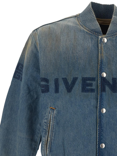 Shop Givenchy Destroyed Varsity Jacket In Blue