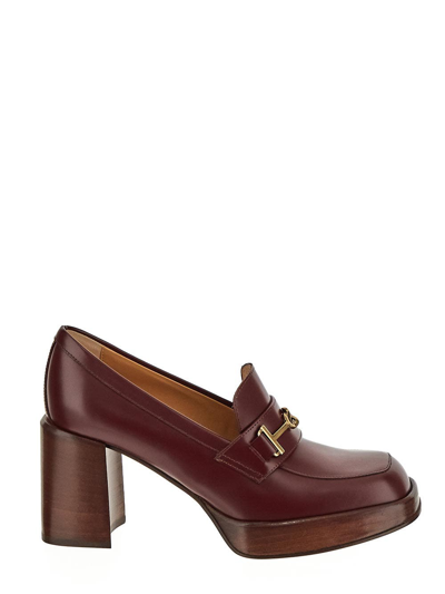 Shop Tod's Heeled Loafers In Burgundy