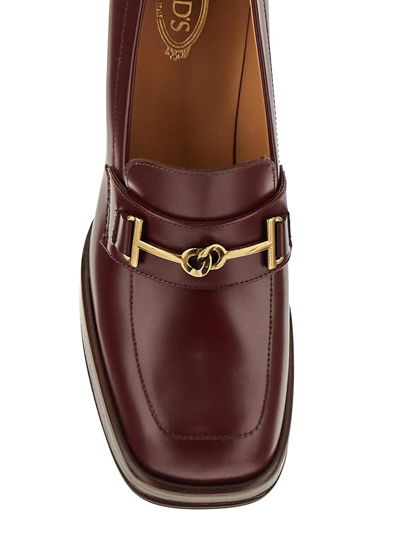 Shop Tod's Heeled Loafers In Burgundy