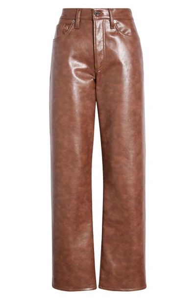 Shop Agolde Sloane High Waist Straight Leg Recycled Leather Pants In Cola