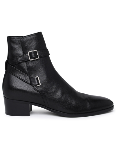 Shop Saint Laurent Man  'dorian' Black Calf Ankle Boots