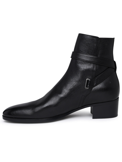 Shop Saint Laurent Man  'dorian' Black Calf Ankle Boots