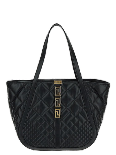 Shop Versace Greca Goddess Quilted Shoulder Bag In Black