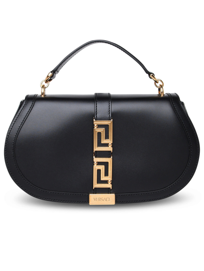 Shop Versace Woman  Greca Goddess Black Leather Bag