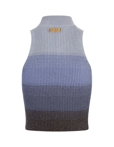 Gcds Degradé Ribbed-knit Cropped Top In Blue